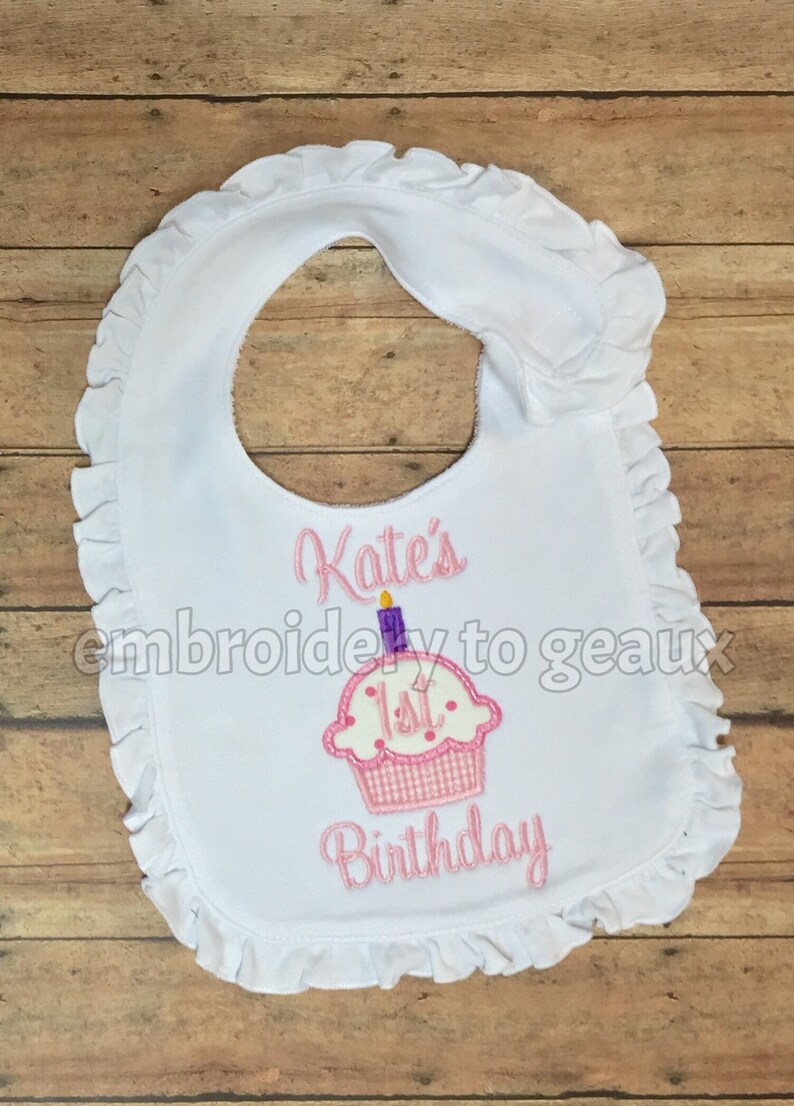 First Birthday Cupcake Bib First Birthday Bib Baby Girl Etsy