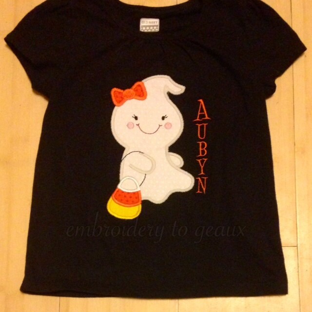 Personalized **glow in the Dark** Girl Ghost Appliqued T-shirt or