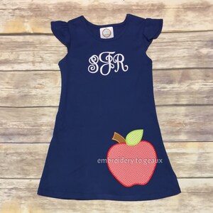 Back to School Outfit, Girls Back to School Dress, Monogrammed Back to School Dress, Navy Flutter Sleeve Dress, Toddler Girls image 5