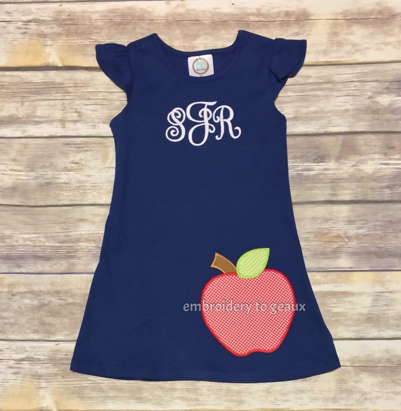 Back to School Outfit, Girls Back to School Dress, Monogrammed Back to School Dress, Navy Flutter Sleeve Dress, Toddler Girls image 5