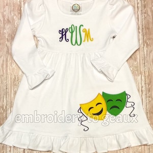 Personalized Girl&#39;s Mardi Gras Mask Ruffle Dress, Girls Mardi Gras Dress, Toddler Girls Mardi Gras, Mardi Gras