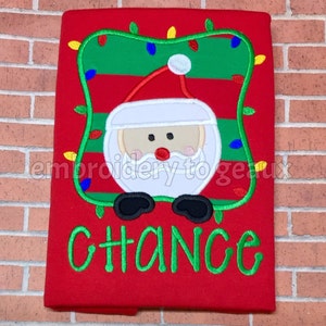 Personalized Boy's Santa with Christmas Lights Applique Christmas Red T-shirt or White Baby Bodysuit--Boys Christmas Shirt--Santa Shirt