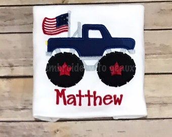 July 4th Monster Truck T-Shirt, Boys 4th of July Shirt, Toddler Boys July 4th, Memorial Day Shirts for Boys