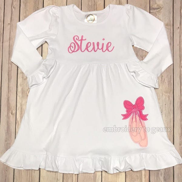 Personalized Girl's Ballerina  Ruffle Dress, Ballerina Slipper Ruffle Dress, Girls Ballet Dress, Girls Dancing Dress, Girls Ballerina Outfit