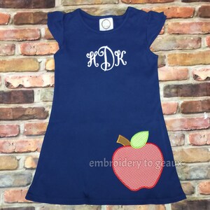 Back to School Outfit, Girls Back to School Dress, Monogrammed Back to School Dress, Navy Flutter Sleeve Dress, Toddler Girls image 4