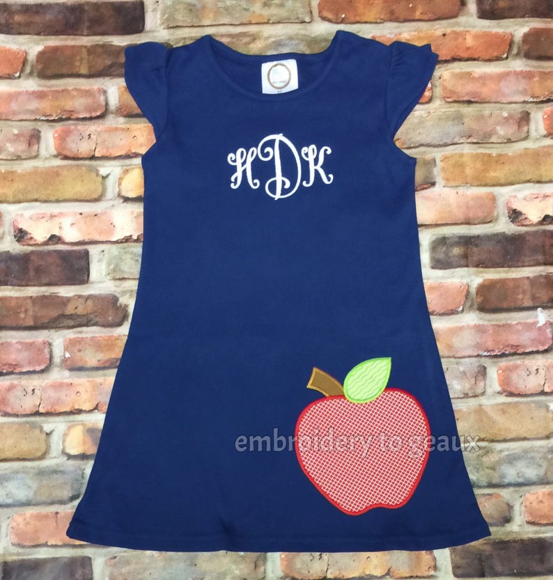 Back to School Outfit, Girls Back to School Dress, Monogrammed Back to School Dress, Navy Flutter Sleeve Dress, Toddler Girls image 4