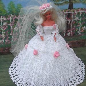 Crochet Fashion Doll Barbie Pattern- #22 GARDEN BRIDE