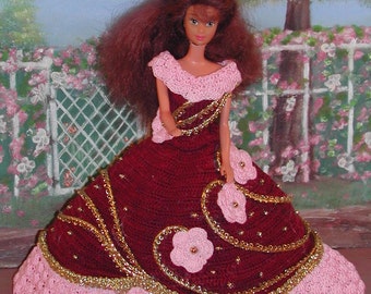 Crochet Fashion Doll Barbie Pattern- #129 DINE IN ROSES