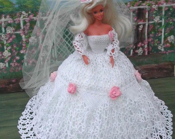 Crochet Fashion Doll Barbie Pattern- #22 GARDEN BRIDE