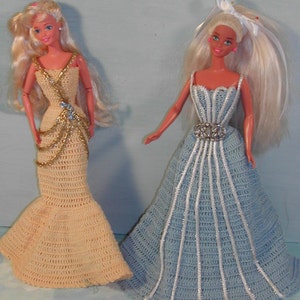 Crochet Fashion Doll Barbie Pattern- #231 JEWELED TRIMMED GOWNS #1