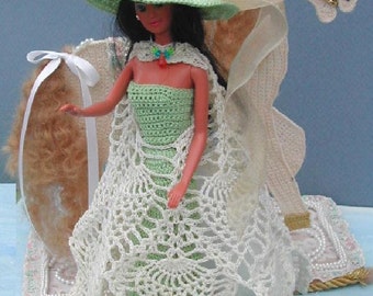 Crochet Fashion Doll Barbie Pattern- #52 FANCY FROCK #4