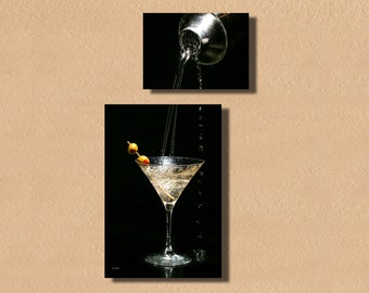 Martini decor of Aluminum print. Martini wall art. Photo collage bar decor. Martini shaker pouring into Martini Glass.