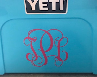 Yeti Roadie Cooler 3 Initial Vine Interlocking Personalized Vinyl Monogram Decal