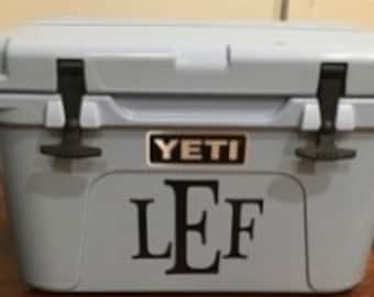 Yeti Roadie Cooler 3 Initial Vine Interlocking Personalized Vinyl Monogram Decal For Dad or Graduation Gift