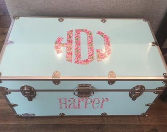 Lilly P Inspired Monogram Name and MonogramSummer Camp Footlocker Trunk Decals