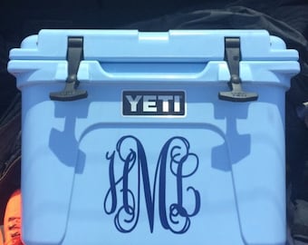 Yeti Roadie Cooler 3 Initial Vine Interlocking Personalized Vinyl Monogram Decal