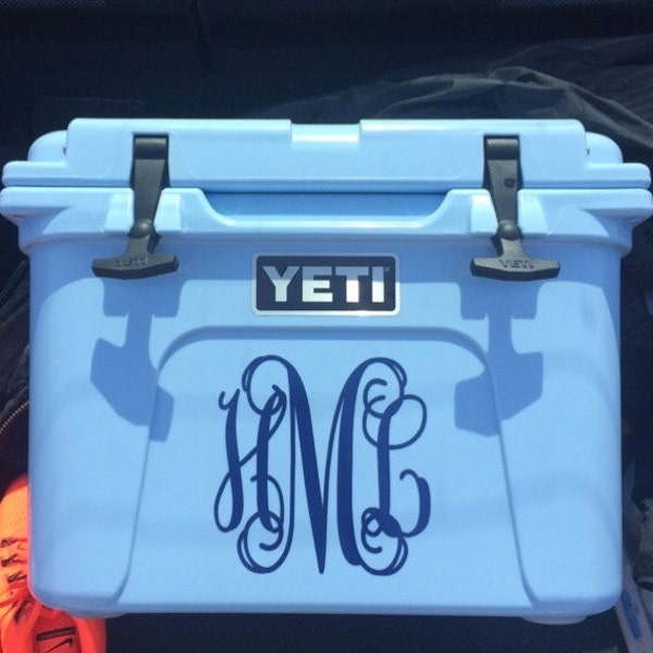 Yeti Roadie Cooler 3 Initial Vine Interlocking Personalized Vinyl Monogram Decal