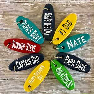 Best Father&#39;s Day Gift for Dads and Grandfathers! Personalized Boat Float Keychain, Boaters Gift, Fisherman&#39;s gift, Beach House or Camp