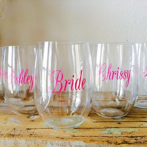 Monogrammed Stemless  Acrylic 12oz. Wine Glasses Personalized Bridesmaid Party Gift