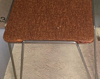Rare to find, matched Pair of 100% Vintage, All Original, MCM, Stackable Stools, Stylized Hairpin Legs & Original Cushioned Seats.