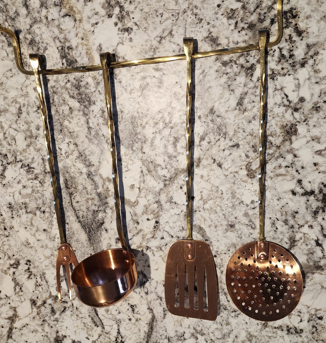 5pc Vintage Solid Copper & Brass Cooking Utensils Rustic Etsy