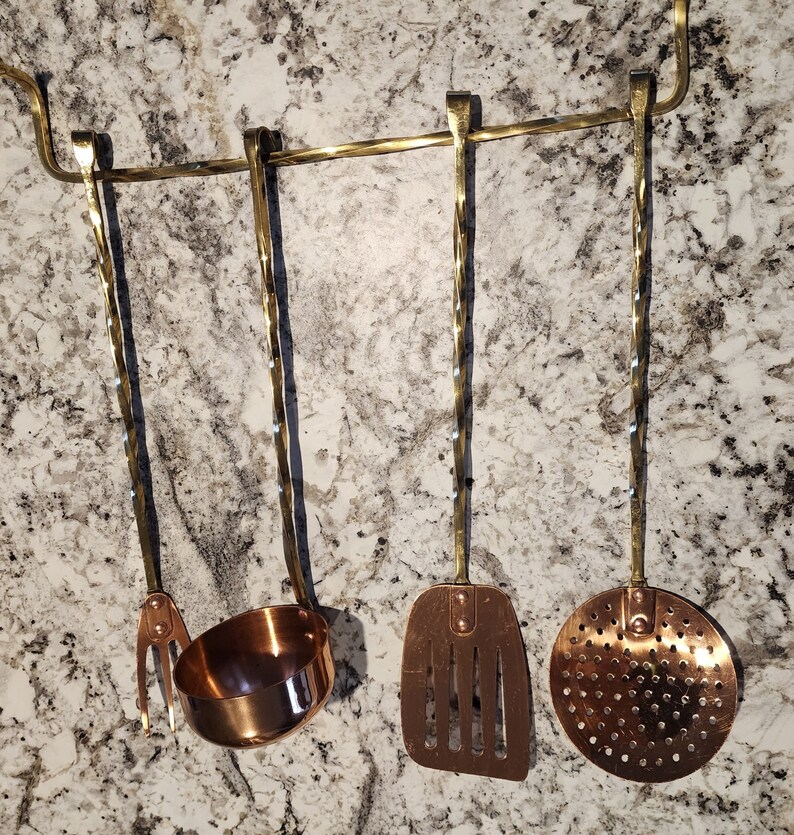 5pc Vintage Solid Copper & Brass Cooking Utensils Rustic Etsy