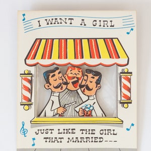 Jubiläumskarte An das Mädchen, dass ich Vintage 1940er 1950er jahre An meine Frau Niedliches Entzückendes Geschenk Geschenk Unikat Barbershop Midcentury Bild 1