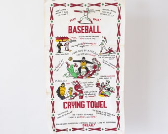 Baseball Crying Towel | Vintage 1950s | NOS | Hand Dish Towel | Novelty Retro Kitsch Funny Humor