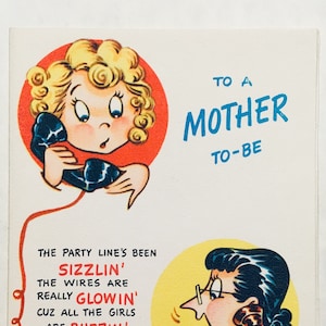 Carte future maman | vintage inutilisé comme neuf | Années 1940 Années 1950 | Félicitations, femme enceinte, nouveau bébé et premier enfant avec un enfant | Kitsch rétro