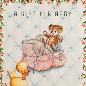 chá de fraldas ou cartão de presente de aniversário | Vintage NOS anos 1940 anos 1950 | Patos retros do kitsch do cartão de presente minúsculo brilhante original bonito estacionário
