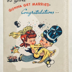 Congratulazioni per Engagement Card / Vintage 1940s 1950s / Inutilizzato come nuovo / Sposi Happy Couple Cheeky Humor Funny Retro Kitsch