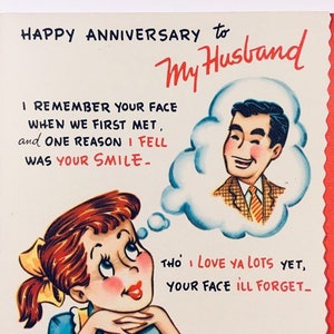 Biglietto di anniversario per il marito / Vintage anni '40-'50 / Mai usato come nuovo / Divertente umorismo retrò kitsch