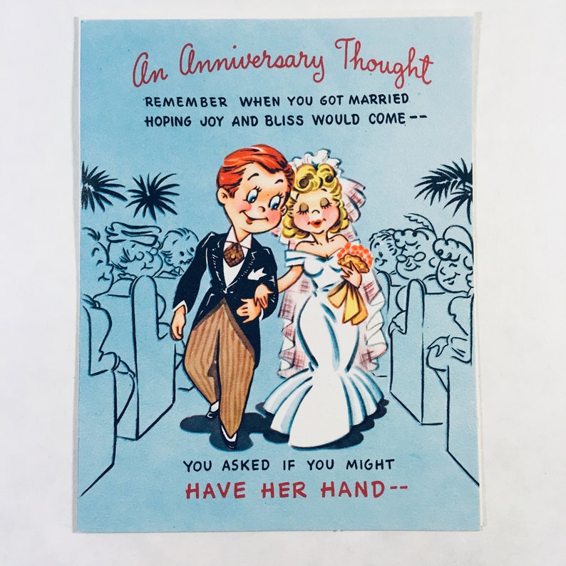 Vintage Happy Anniversary Card Unused Like New Cheeky Humor Jokester 1940s 1950s Happily Ever After Wedding Anniversary Kitsch image 1