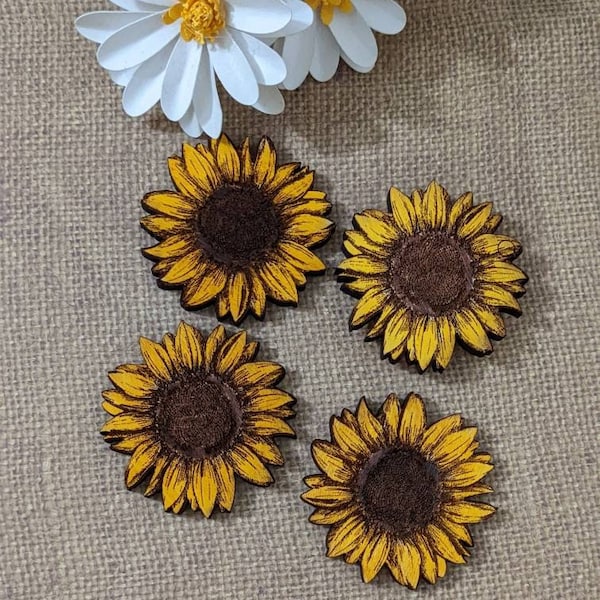 Sunflower Magnet, Wooden Magnet Sunflower, Set of Magnets
