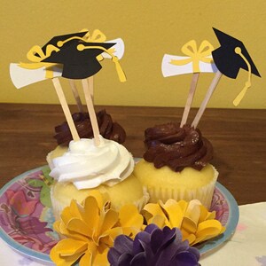 12 Graduation Cupcake Toppers, Graduation Party Decorations, College Toppers