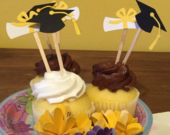 12 Graduation Cupcake Toppers, Graduation Party Decorations, College Toppers