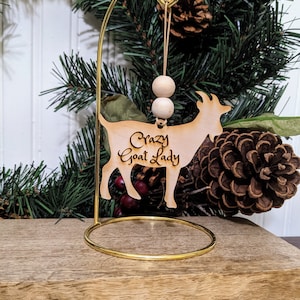 Crazy Goat Lady Weihnachtsverzierung, Ziegenverzierung, hölzerne Verzierung, personifizieren Ziegenverzierung