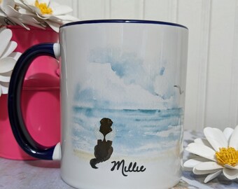 Coffee Mug Dog Memorial,  Beach Mug, Personalized Pet Name