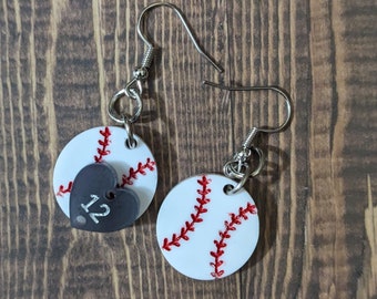 Baseball Earrings, Baseball Dangle Earrings, Baseball Fan Accessories, Baseball Earrings for Fan, Mom, Girlfriend, Grandma