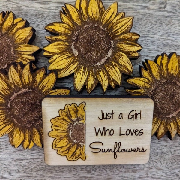 Just a Girl Who Loves Sunflowers Magnet, Wooden Magnet Sunflower, Set of Magnets
