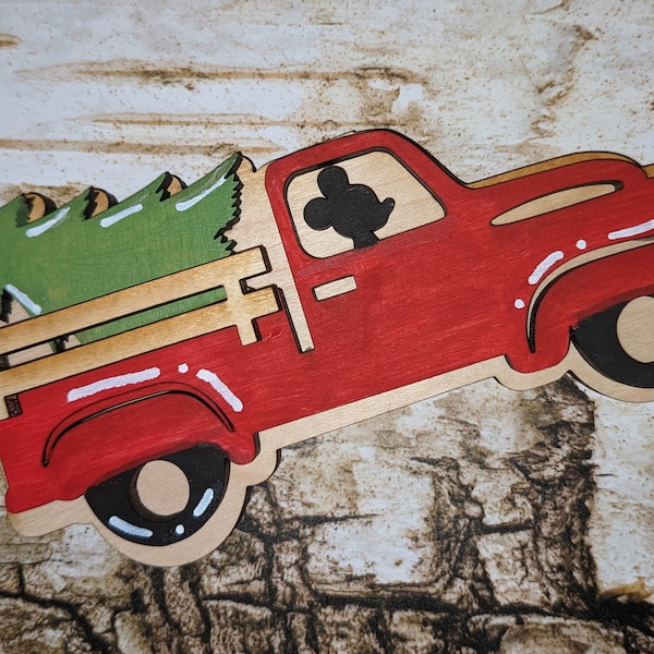 Mouse Tiered Tray Red Truck,  Farmhouse Tiered Tray Red Truck with Christmas Tree