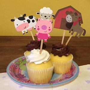 14 Farm Animals Cupcake Toppers, 14 Farmer Animal, Birthday cupcake toppers, cake toppers