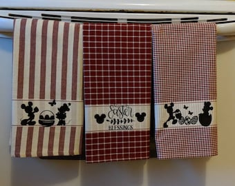 Juego de 3 paños de cocina decorativos de Pascua de Mickey y Minnie