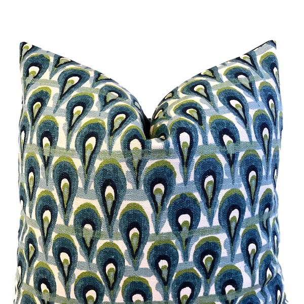 Geometric Pillow Cover -  Peacock Pillow Cover - Blue Green Pillow Cover - Chloe Birch  Pillow COVER ONLY