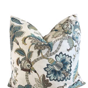 Blue Floral Pillow Cover Finders Keepers Kravet Dalea French Blue Pillow Cover Euro Pillow or Lumbar Pillow COVER ONLY image 1