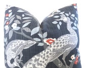 Plumes Redux Storm Pillow Cover - Charcoal Peacock Pillow Cover - Bird Pillow - Peacock Pillow - Charcoal Bird Pillow COVER ONLY
