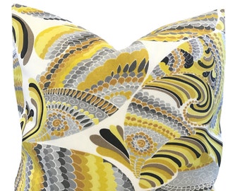 OUTDOOR Trina Turk Pisces Pillow Cover- Schumacher Pillow - Yellow Outdoor Pillow - Yellow Geometric Pillow - Designer Pillow  COVER ONLY