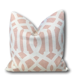 Pink Schumacher Pillow Cover - Imperial Trellis Blush w /Linen on Reverse  - Kelly Wearstler Pillow -  Pink Geometric Pillow COVER ONLY