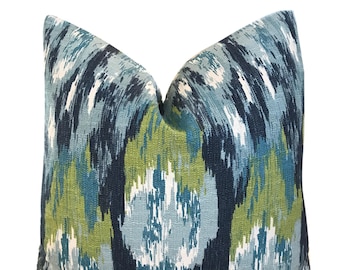 blue and green lumbar pillow