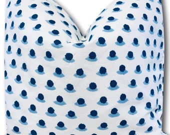 Schumacher Berry Hand Block Print Pillow Cover: Sky Indigo Linen